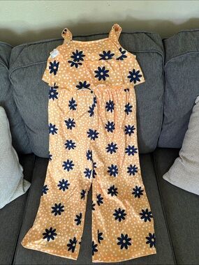 Girls Yellow Floral Polka Dot Wide-Leg Jumpsuit